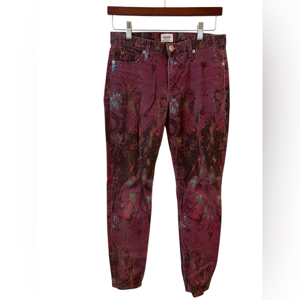 HUDSON NICO Mid-Rise Super Skinny Zen Print Purple Splatter Sz:26